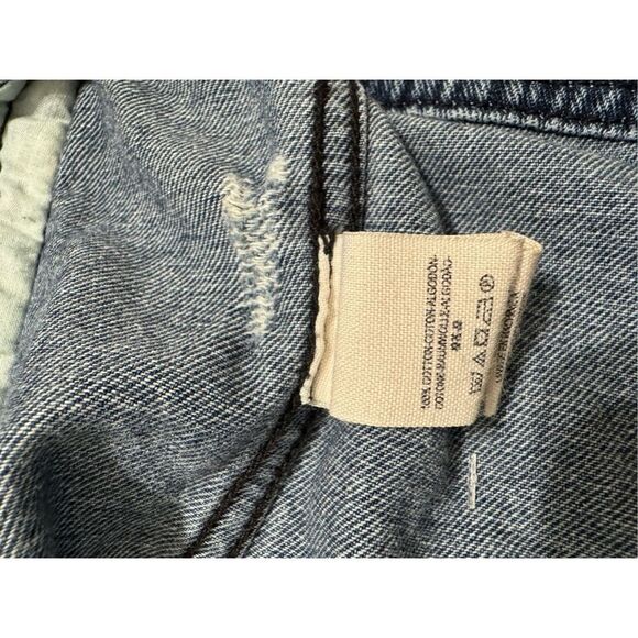 Free People Distressed Denim Jacket with Knit Sleeves & Hood Women's Size Small - Picture 11 of 11